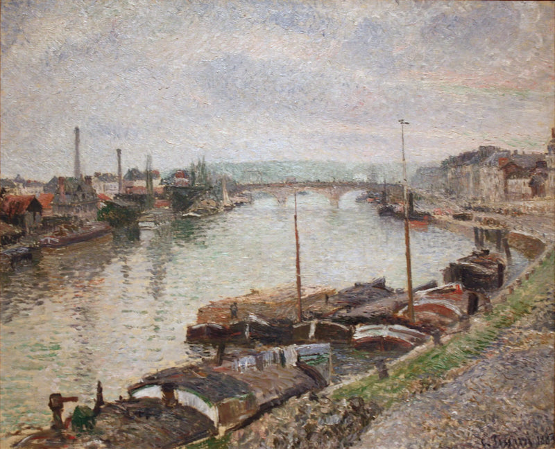 Rouen'deki Taş Köprü ve Barge'lar - Camille Pissarro