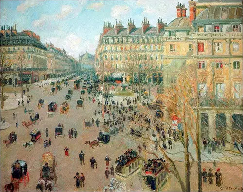 Théâtre-Français Meydanı ve Opera Caddesi, kış güneşi etkisi - Camille Pissarro