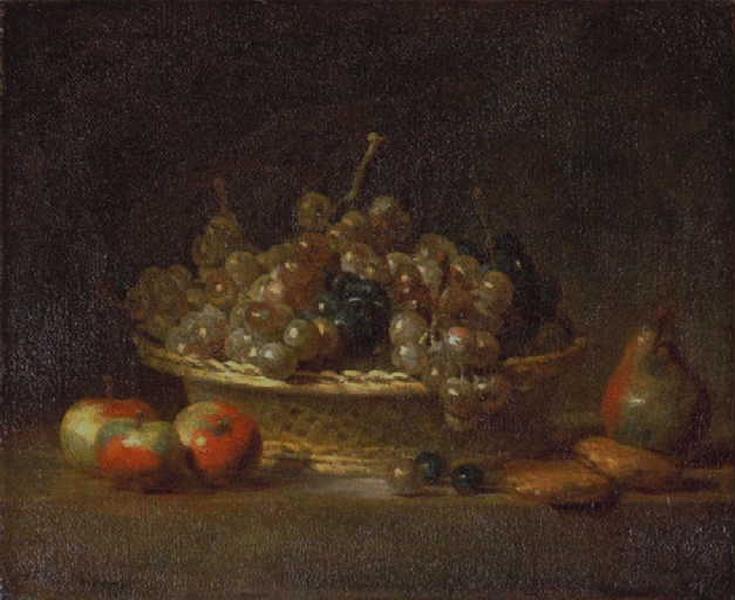 Nature morte à la corbeille de raisins secs, avec trois pommes, une poire et deux massepains - Jean Siméon Chardin
