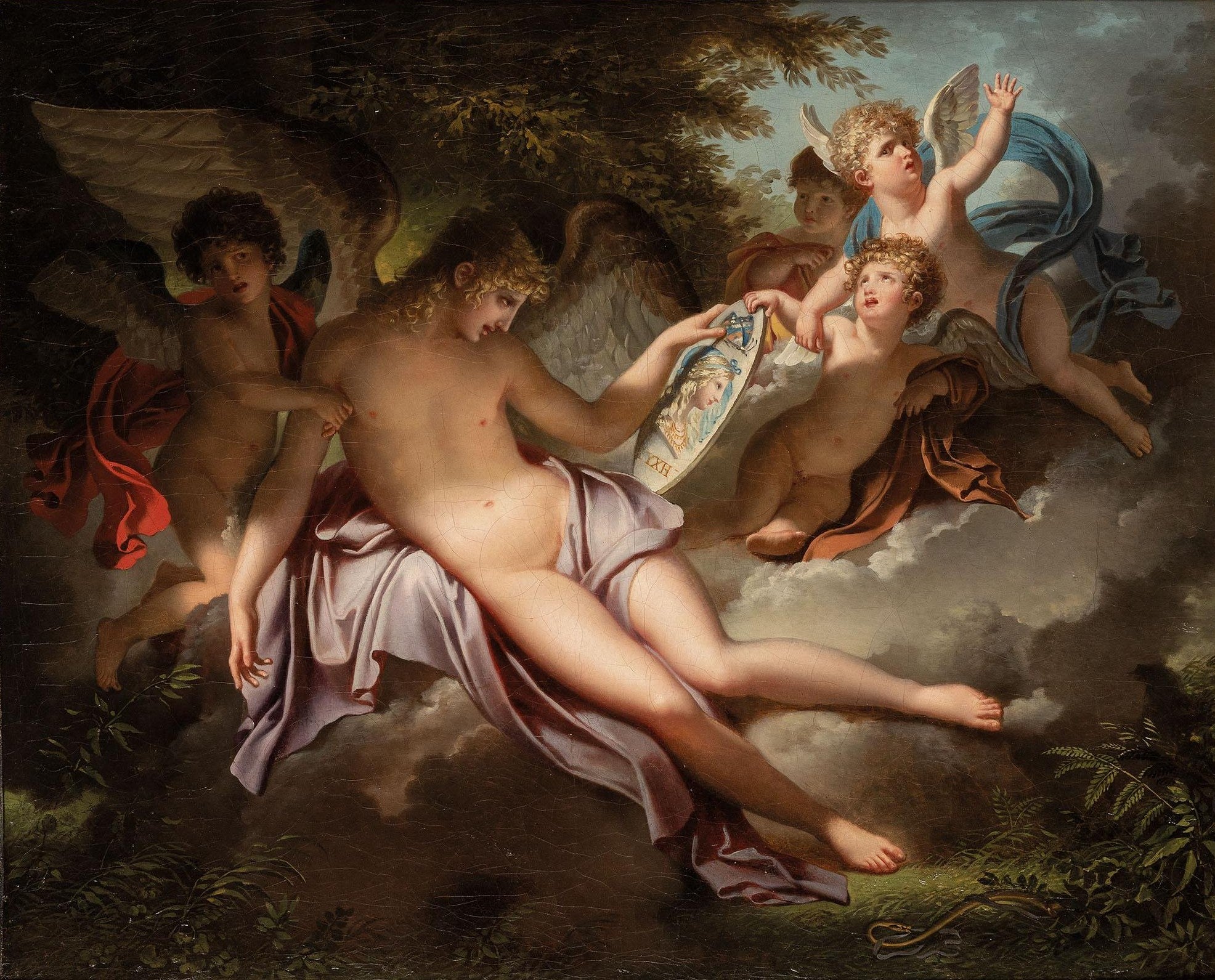 L'Amour adolescent pleurant sur le portrait de Psyché qu'il a perdu - Charles Meynier