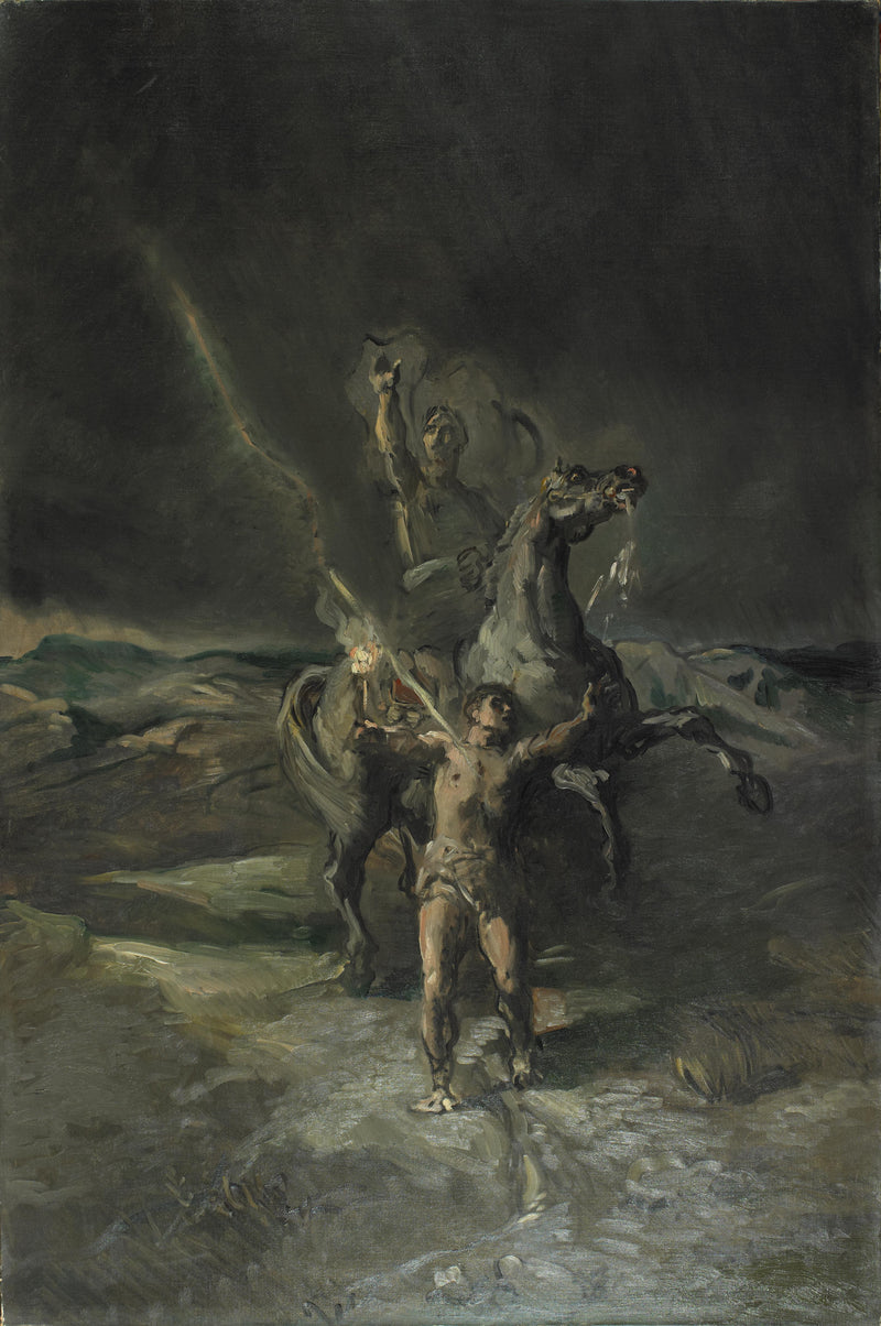 İmparator Roma at üzerinde ve kölesi yıldırım çarpmasıyla - Théodore Chassériau