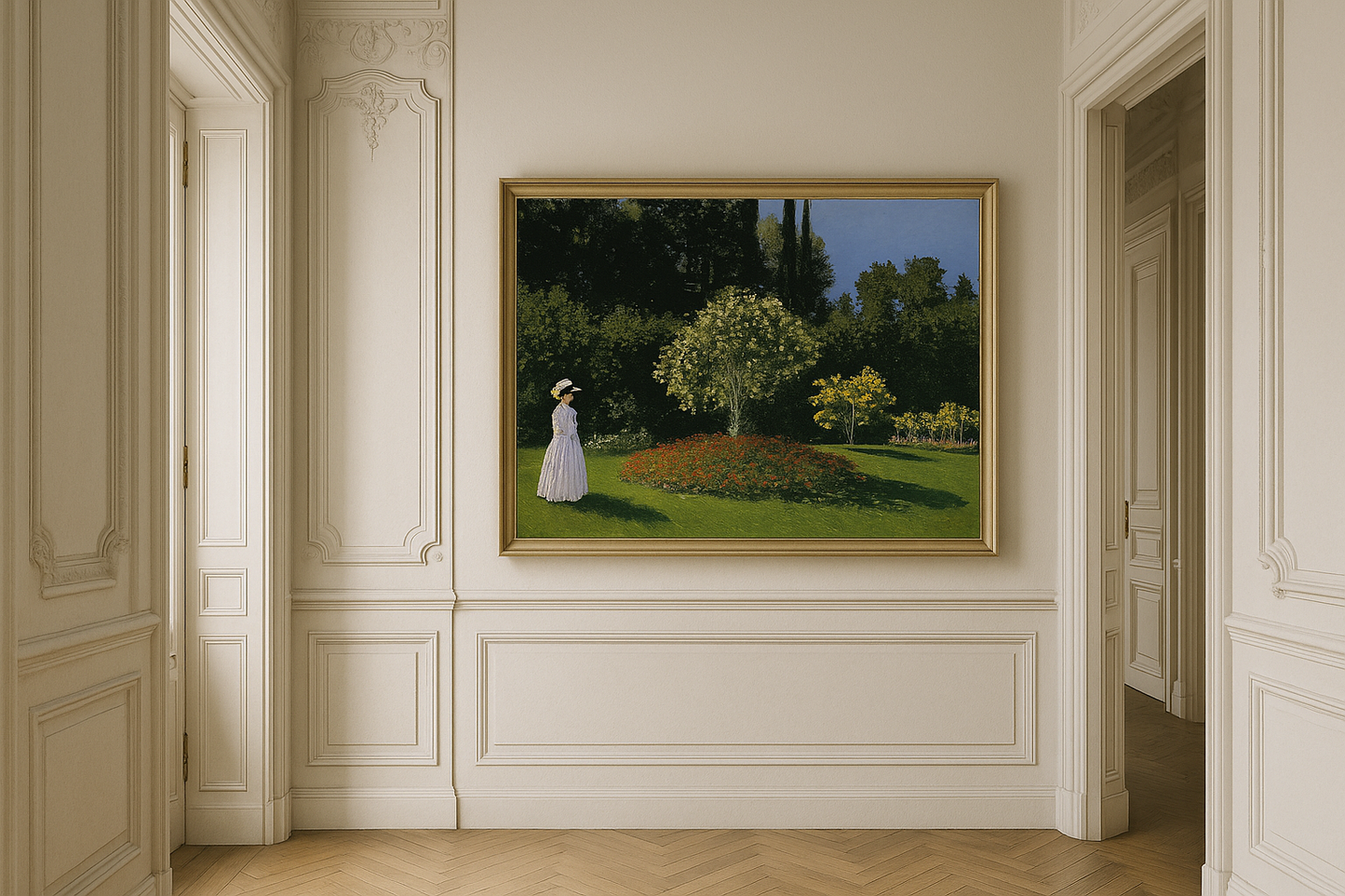 🌸 Beyaz Elbiseli Kadın Bahçede – Claude Monet (1867)