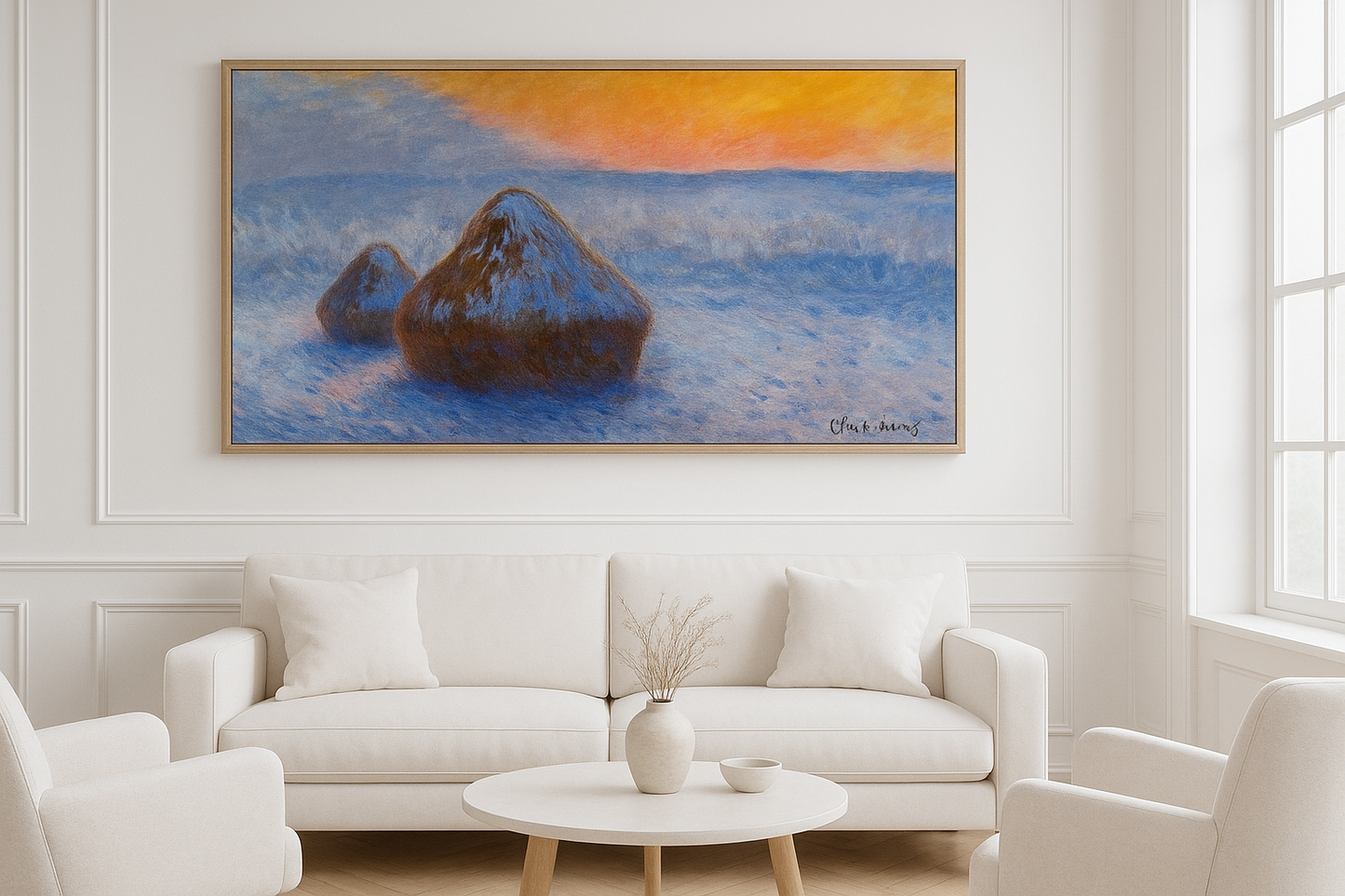 Meules (alacakaranlık, kar etkisi) - Claude Monet