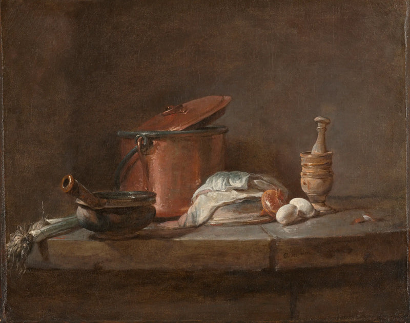 Mutfak Gereçleri ile Pırasalar, Balık ve Yumurta - Jean Simeón Chardin