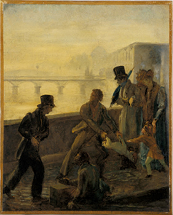 Un homme jetant son chien à l'eau - Honoré Daumier