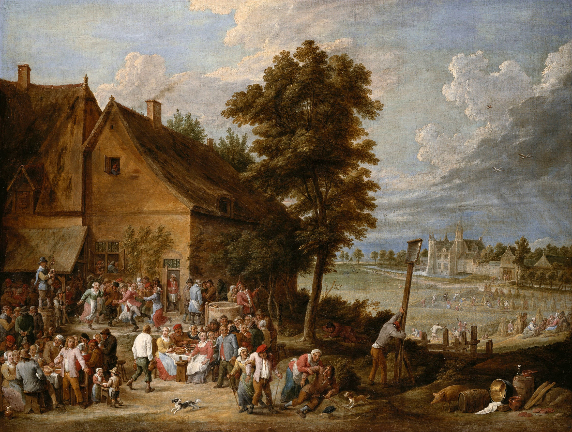 Un festin au temps des récoltes, avec la maison de Drij Toren en arrière-plan - David Teniers le Jeune