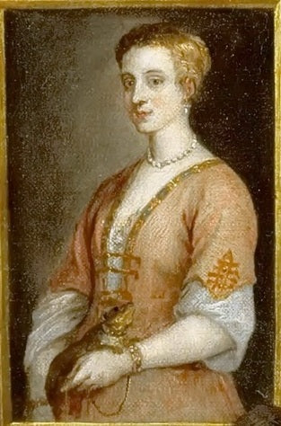 Portrait d'une dame avec un animal de compagnie attaché par une chaîne à son poignet - David Teniers le Jeune