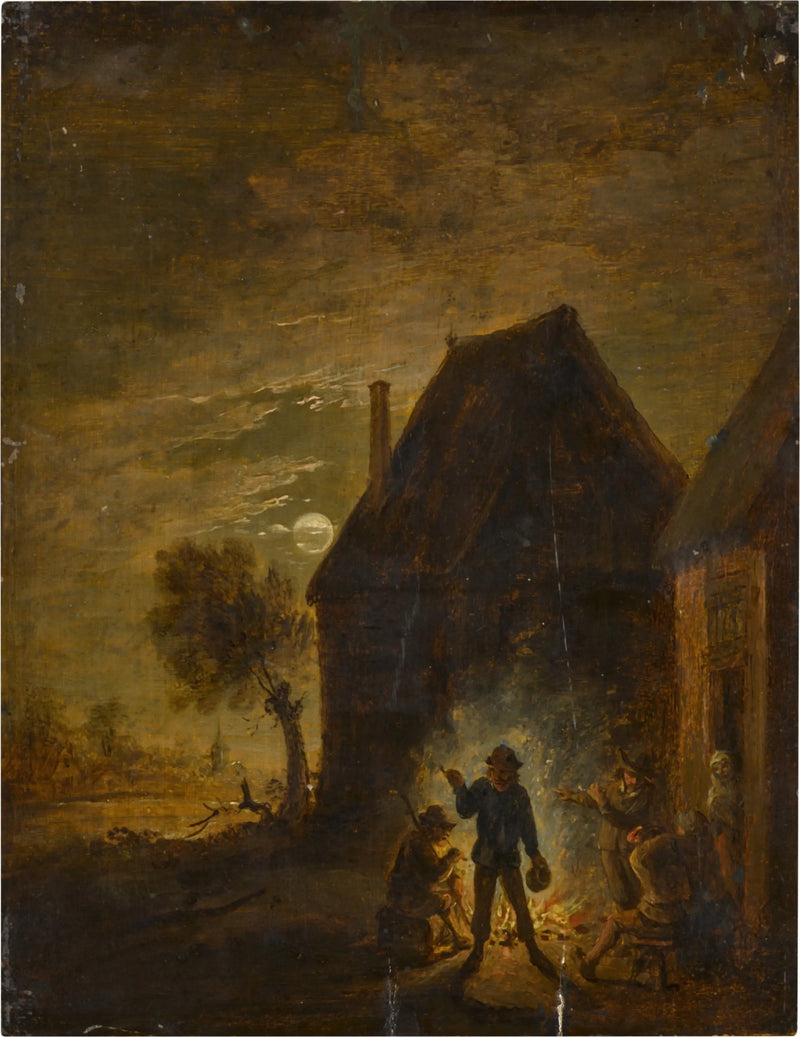 Ayışığında Çiftlik ve Etrafında İnsanlar, Bir Ateş Etrafında - David Teniers Genç