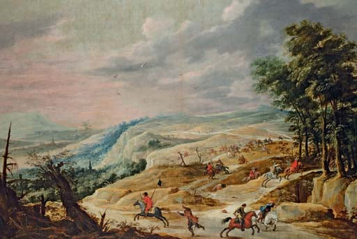 Un vaste paysage avec une escarmouche de cavalerie sur une crête - David Teniers le Jeune