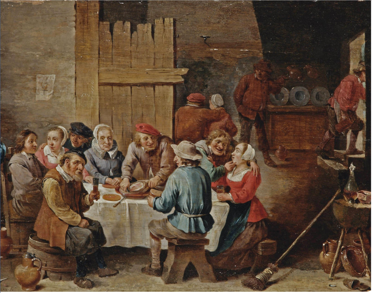 Paysans mangeant et buvant dans un intérieur - David Teniers le Jeune