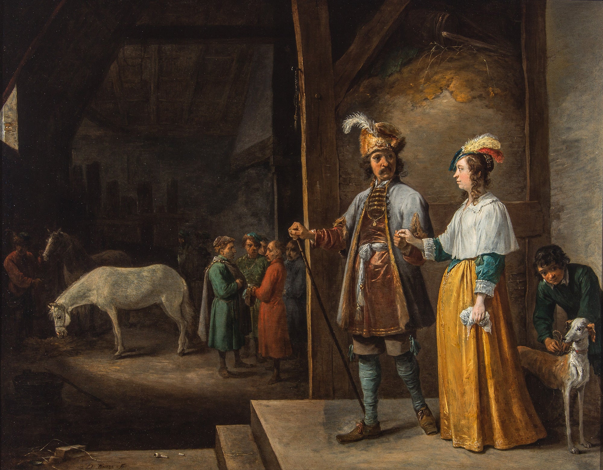 Une dame et un monsieur entrant dans une écurie - David Teniers le Jeune