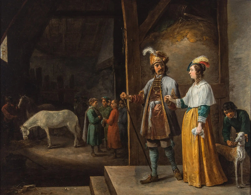 Bir kadın ve bir adamın ahıra girerken - David Teniers le Jeune