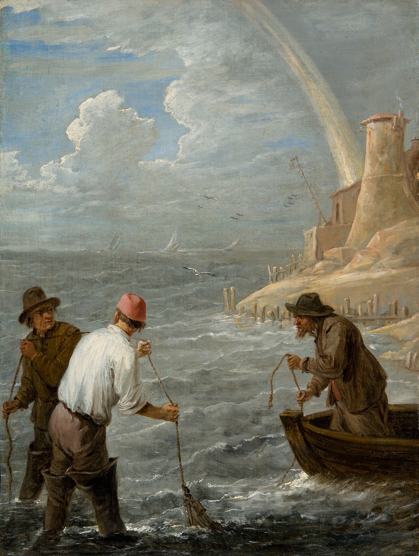 Trois pêcheurs lançant leurs filets - David Teniers le Jeune