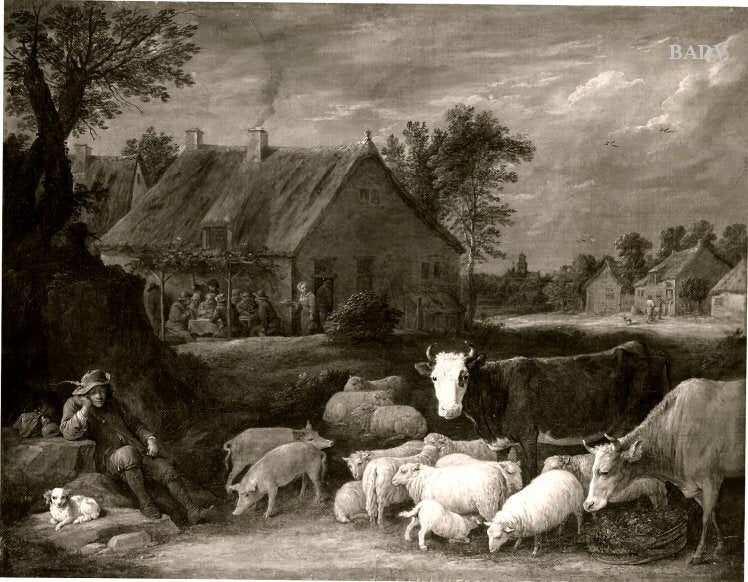 Troupeau dans un village - David Teniers le Jeune