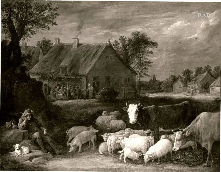 Troupeau dans un village - David Teniers le Jeune - Alpha Reproduction