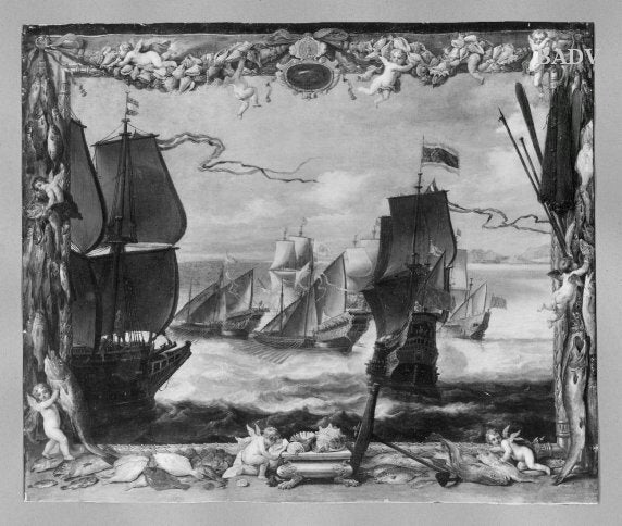 Paysage marin dans un cadre peint - David Teniers le Jeune