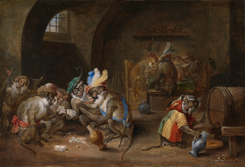 Bir meyhanede maymunlar - David Teniers genç