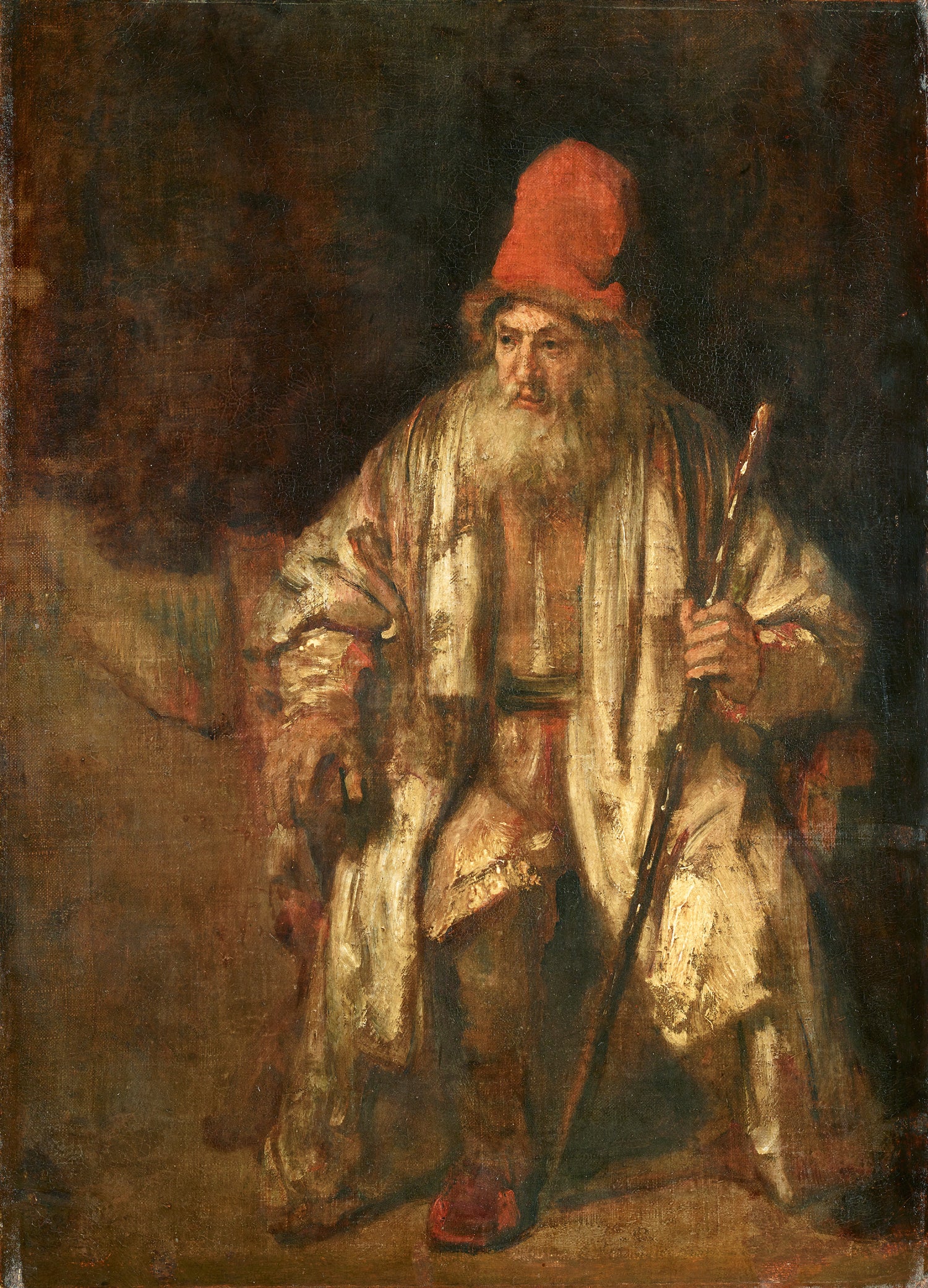 Reproduction du tableau « Portrait d'un vieil homme assis portant un chapeau rouge - Rembrandt » par Alpha Reproduction en peinture à l’huile