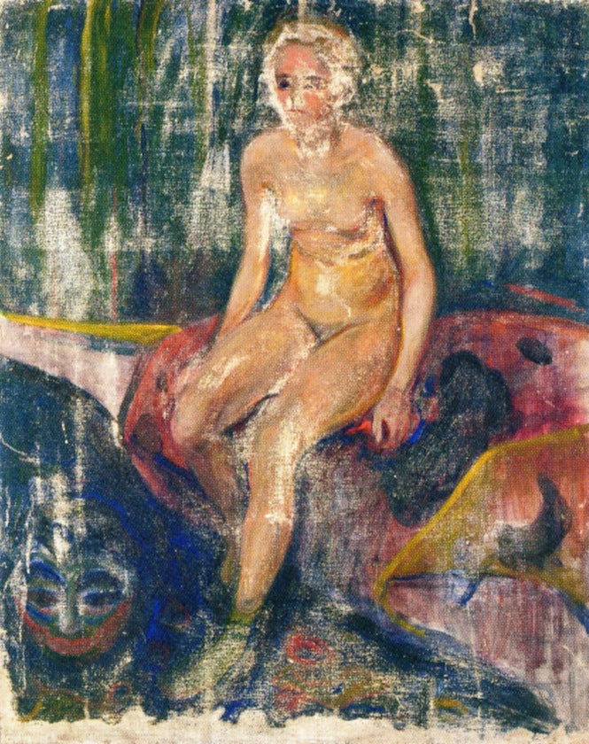 Reproduction du tableau « Nu assis et Masque grotesque - Edvard Munch » par Alpha Reproduction en peinture à l’huile
