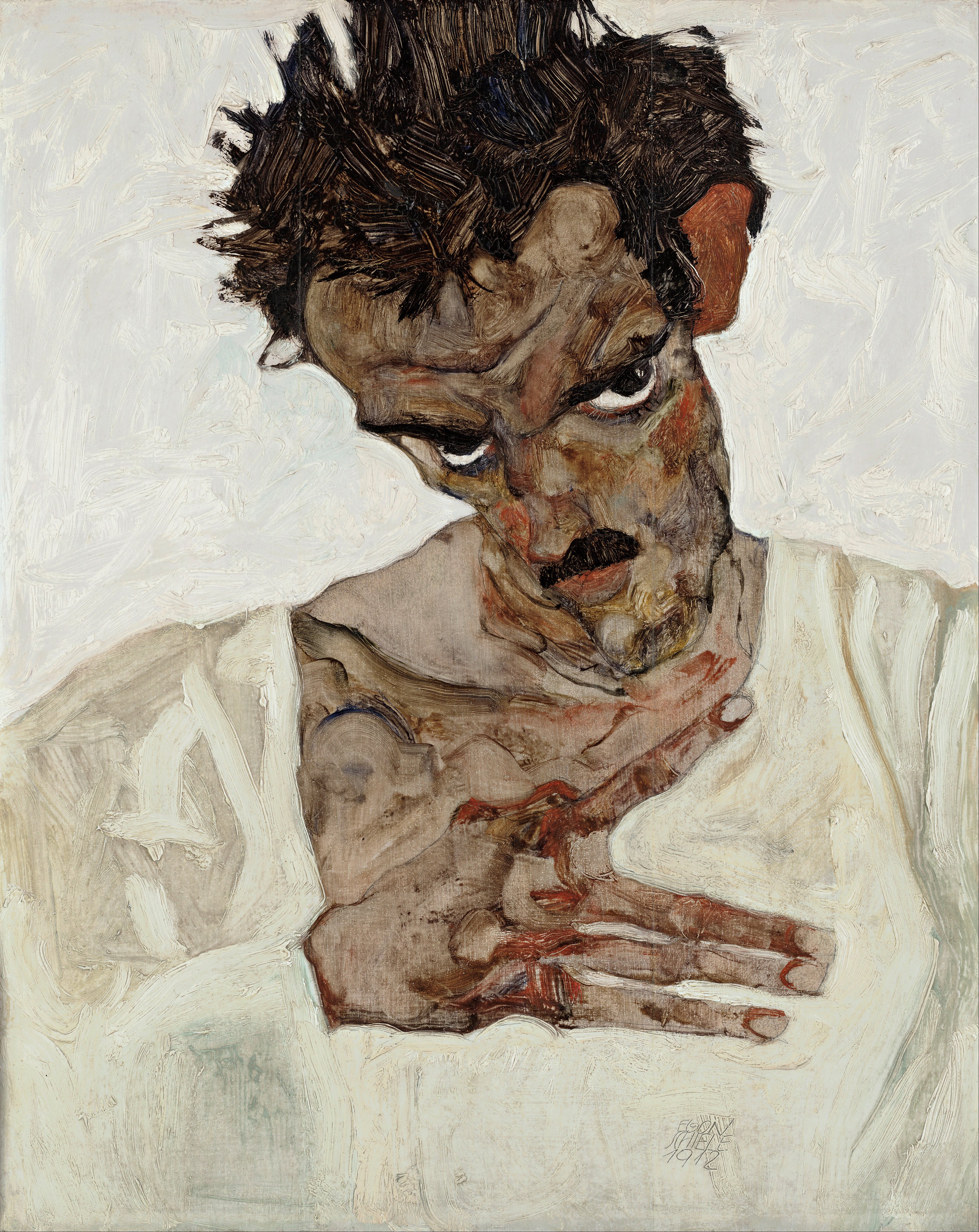 Reproduction du tableau « Autoportrait tête baissée - Egon Schiele » par Alpha Reproduction en peinture à l’huile