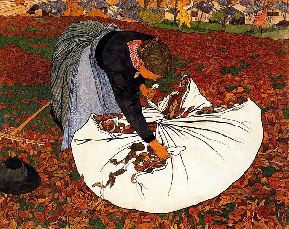 La Ramasseuse de feuilles mortes, Ernest Biéler, vers 1909, Tempera sur panneau