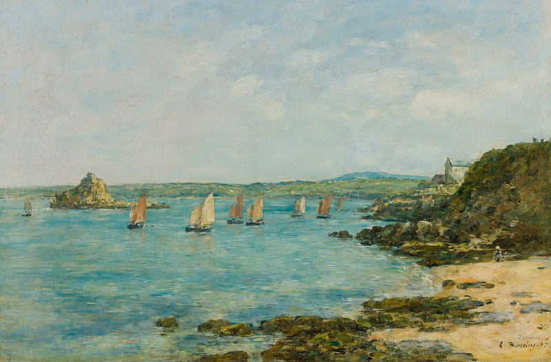 Douarnenez Kıyısı, koyda balıkçı tekneleri - Eugène Boudin