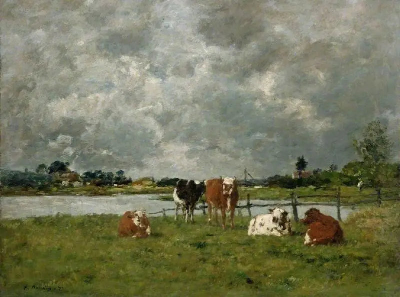 Fırtınalı bir gökyüzü altında bir tarlada inekler, 1877 - Eugène Boudin