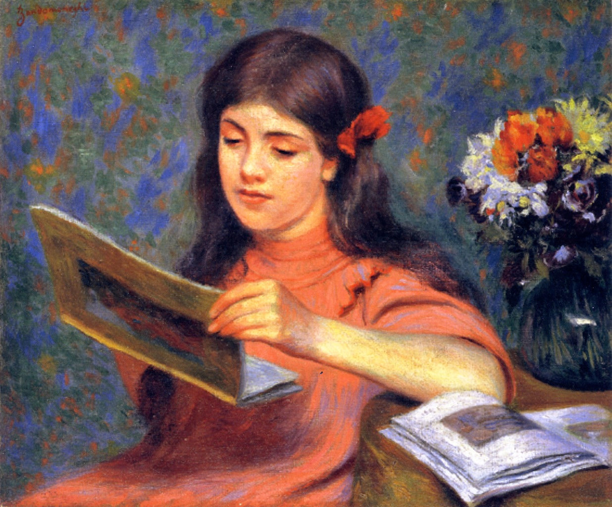 Fille regardant un livre - Federico Zandomeneghi