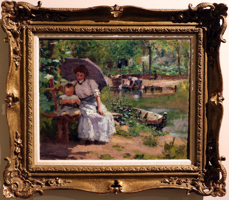 Kadın ve çocuk ormanda oturuyor - Federico Zandomeneghi