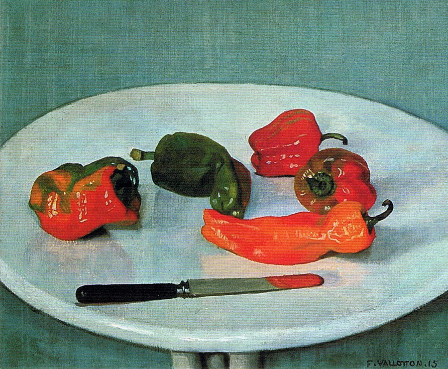 Poivrons rouges sur table ronde, laquée blanc - Félix Vallotton