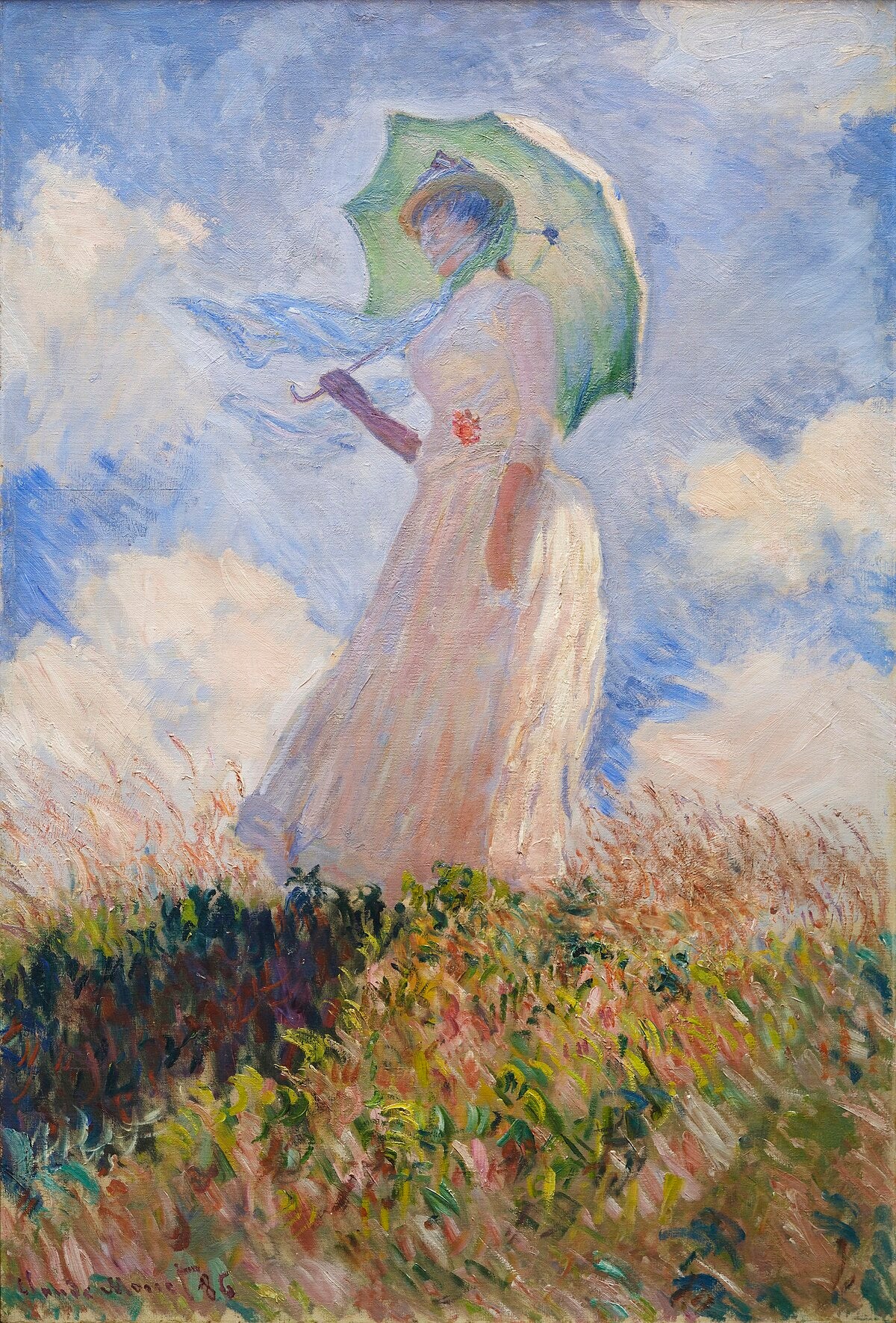Sol tarafa dönük şemsiye tutan kadın - Claude Monet