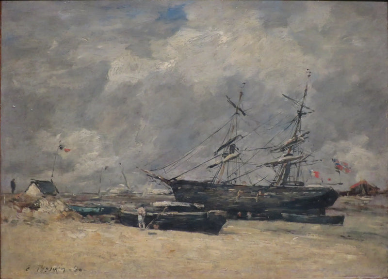 Plajda balıkçı tekneleri. Trouville, alçalan gelgit - Eugène Boudin