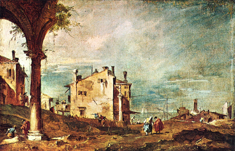 Capriccio : Bir kemerin ve lagün kıyısındaki çiftliklerin kalıntıları - Francesco Guardi