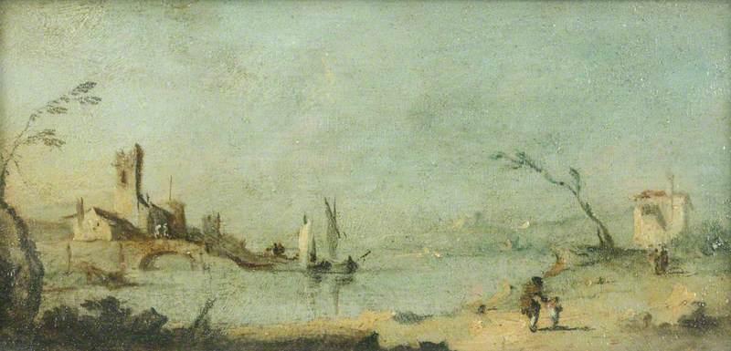 Capriccio Lagünü with a church and a bridge - Francesco Guardi