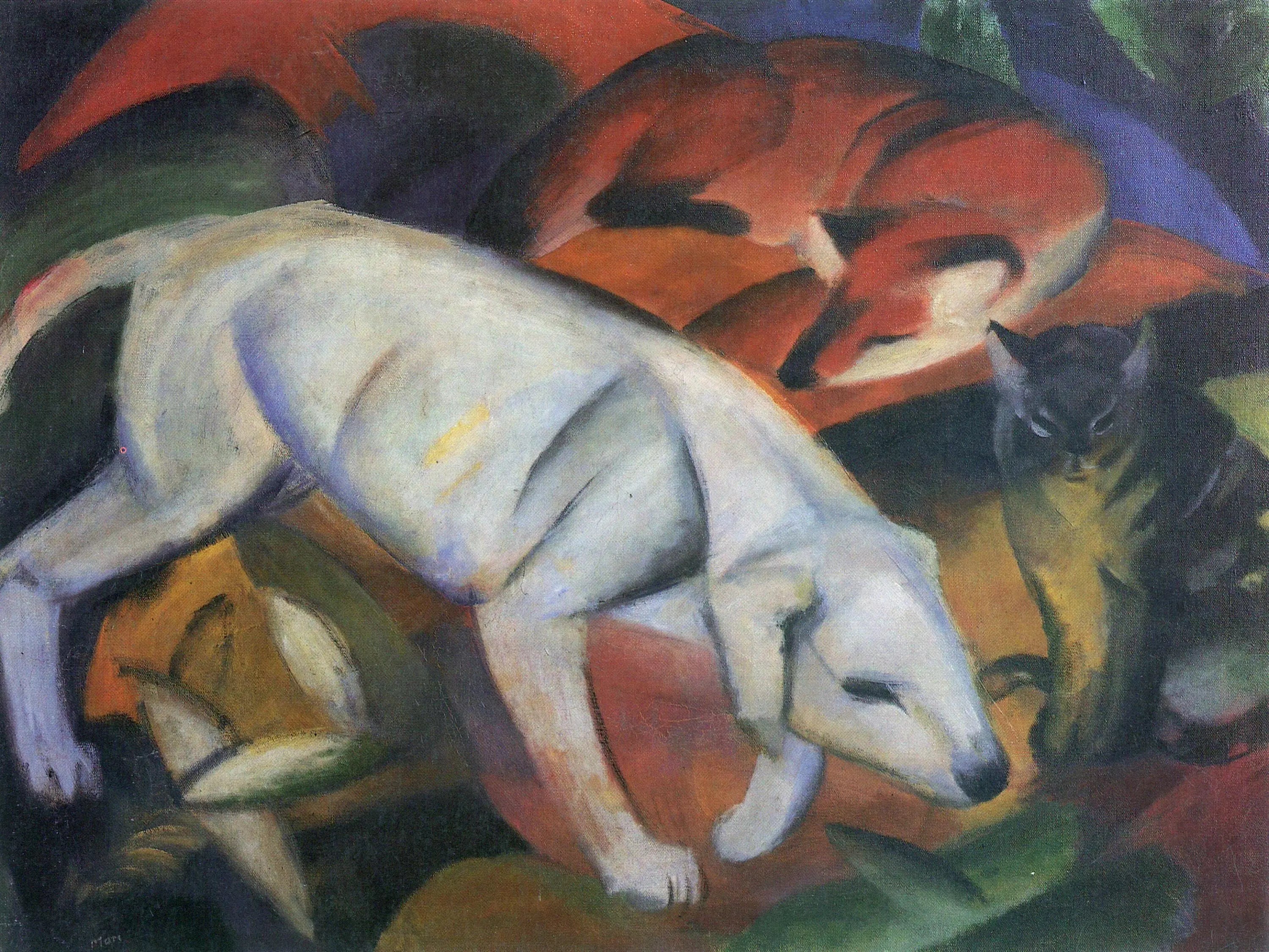 Reproduction du tableau « Trois animaux - Franz Marc » par Alpha Reproduction en peinture à l’huile