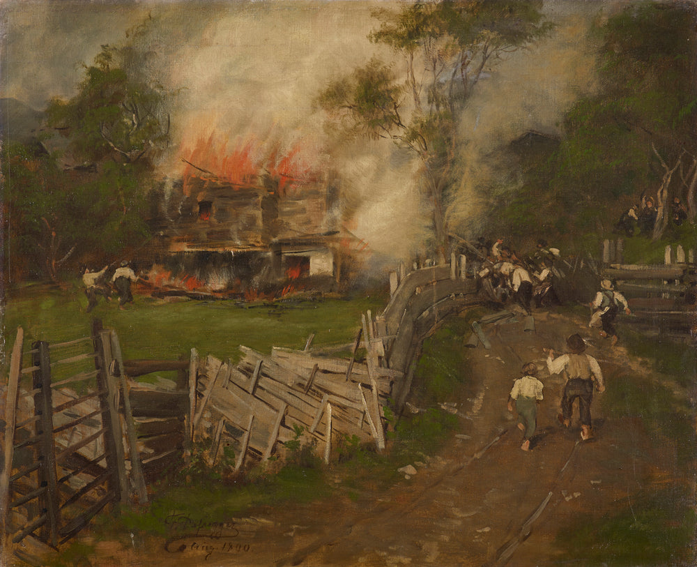 Das brennende Seppenhaus in Reith - Franz Defregger