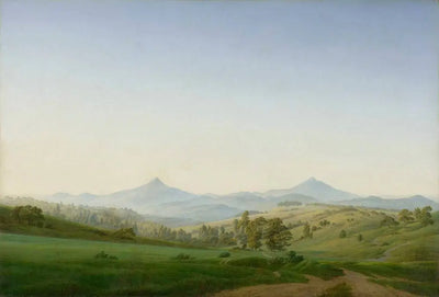 Reproduction du tableau « Paysage de Bohême avec le mont Milleschauer - Caspar David Friedrich » par Alpha Reproduction en peinture à l’huile