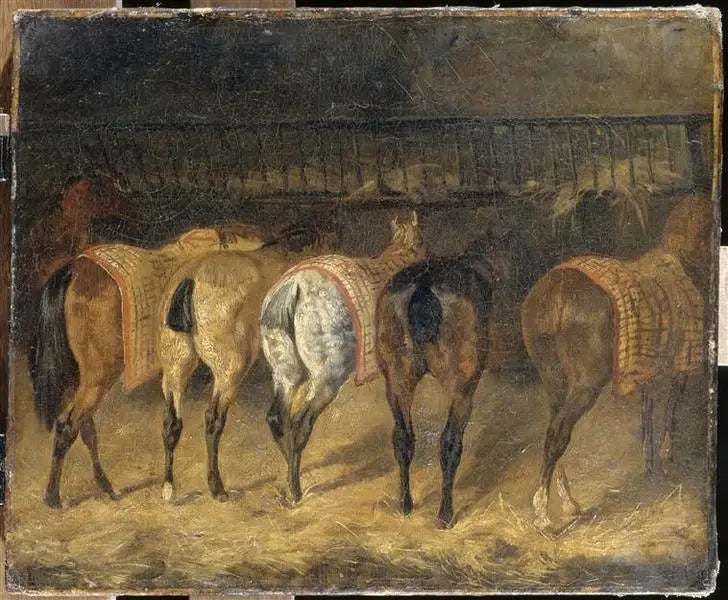 Bir ahırda arka tarafından görülen beş at - Théodore Géricault
