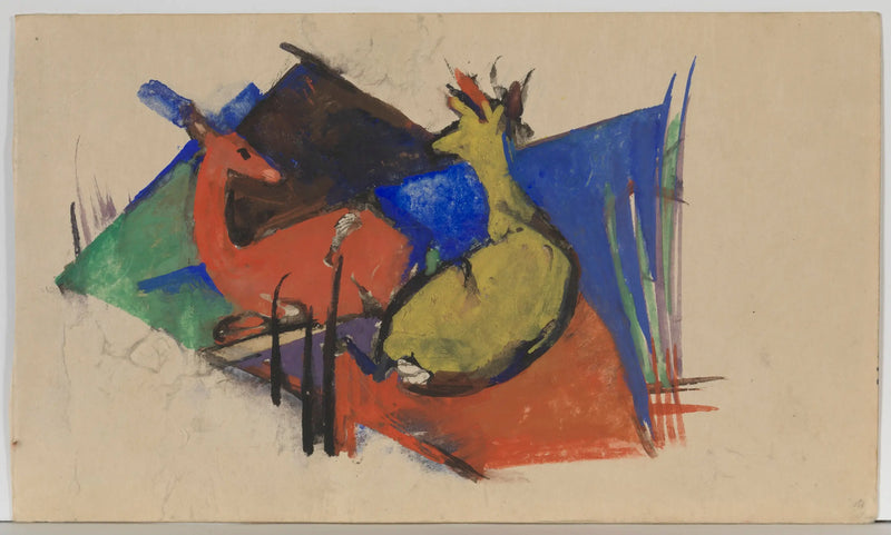 İki yatan geyik - Franz Marc