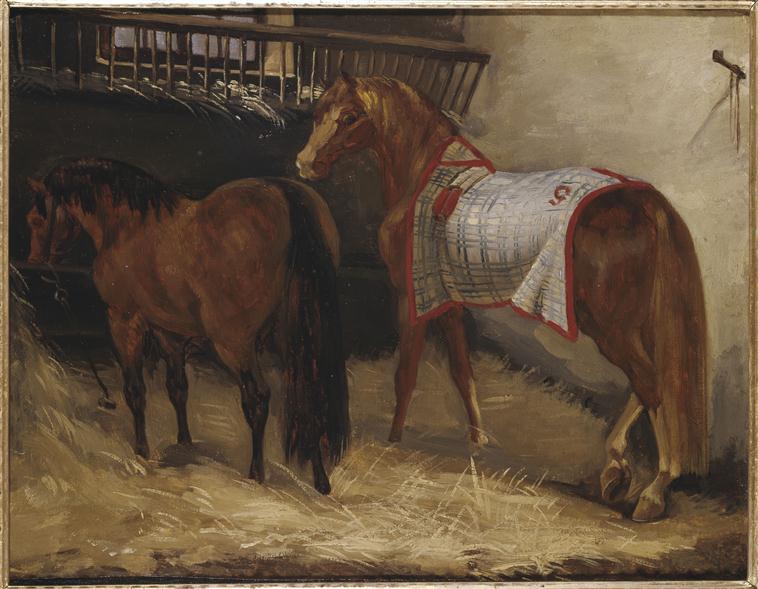 Reproduction du tableau « Deux chevaux à l'écurie - Théodore Géricault » par Alpha Reproduction en peinture à l’huile