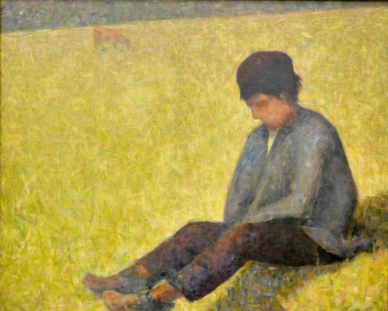 Bir çimenlikte oturan çocuk - Georges Seurat