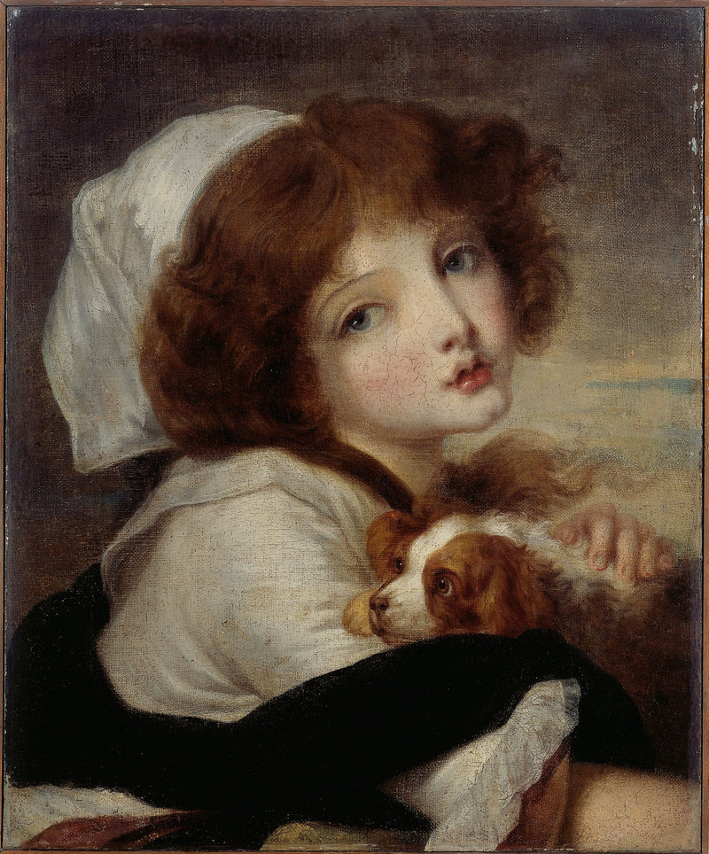 Küçük Köpekle Kız Çocuğu Portresi - Jean-Baptiste Greuze