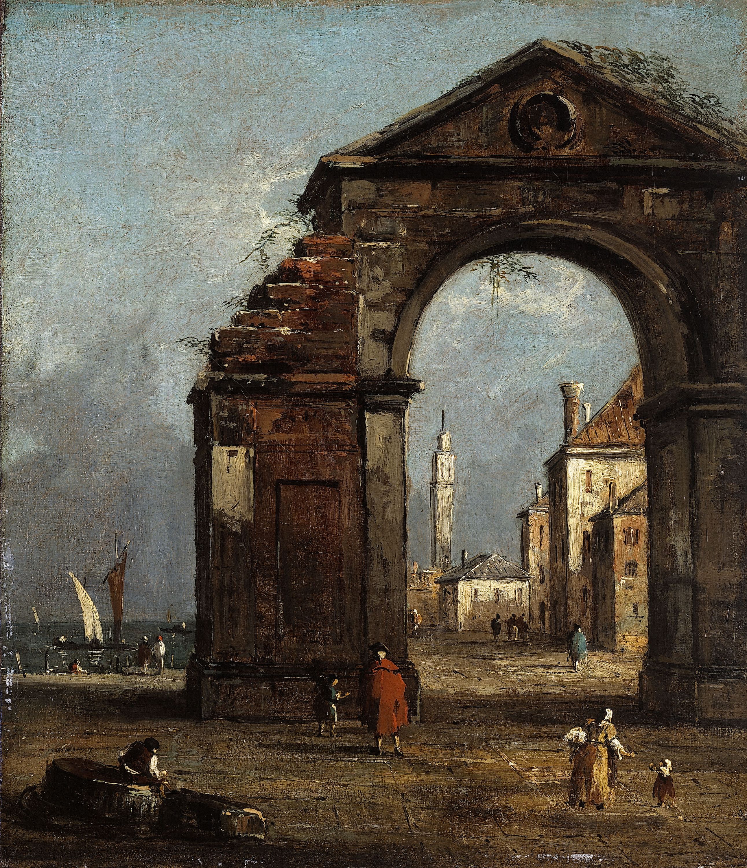 Caprice, avec arc triomphal en ruine et paysage du bord de la lagune - Francesco Guardi