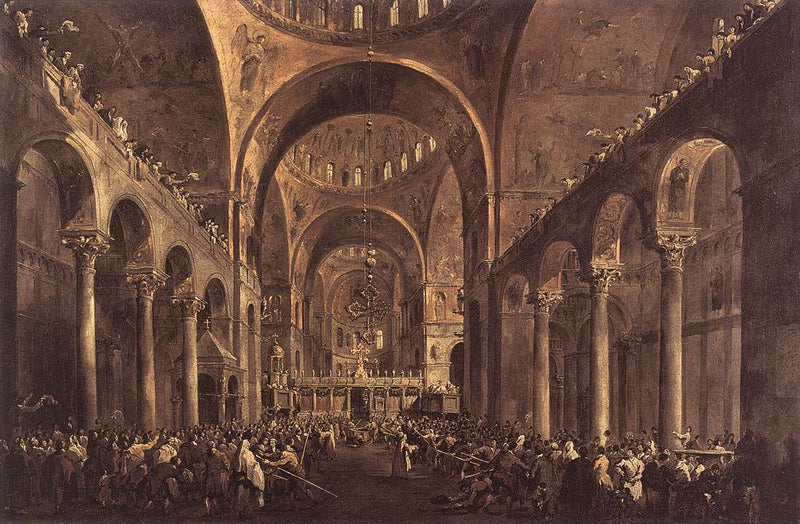 Alvise IV Mocenigo Dükü, 1763 yılında San Marco Bazilikası'nda halka gösteriliyor - Francesco Guardi