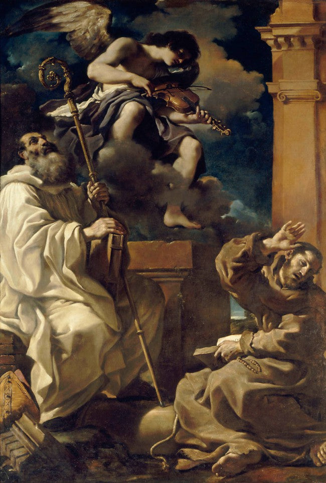 Guercino ile Saint François'un Mucizesi, Saint Benoît ve Bir Müzikçi Melek ile