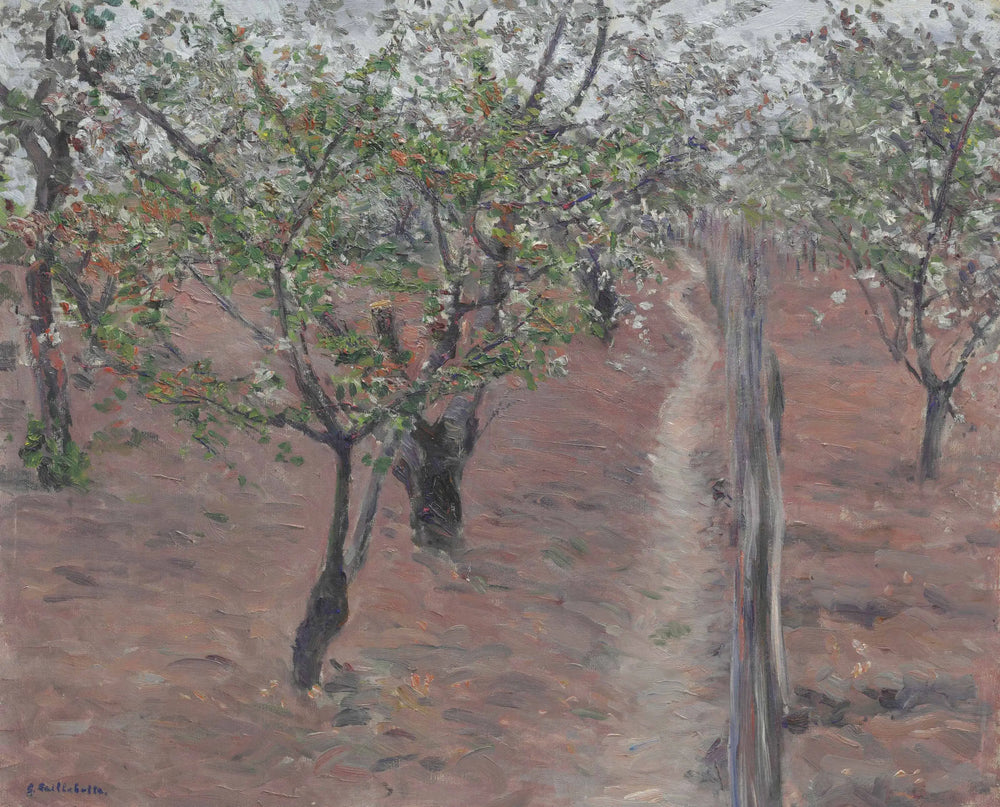 Reproduction du tableau « Verger, arbres en fleurs, Petit Gennevilliers - Gustave Caillebotte » par Alpha Reproduction en peinture à l’huile