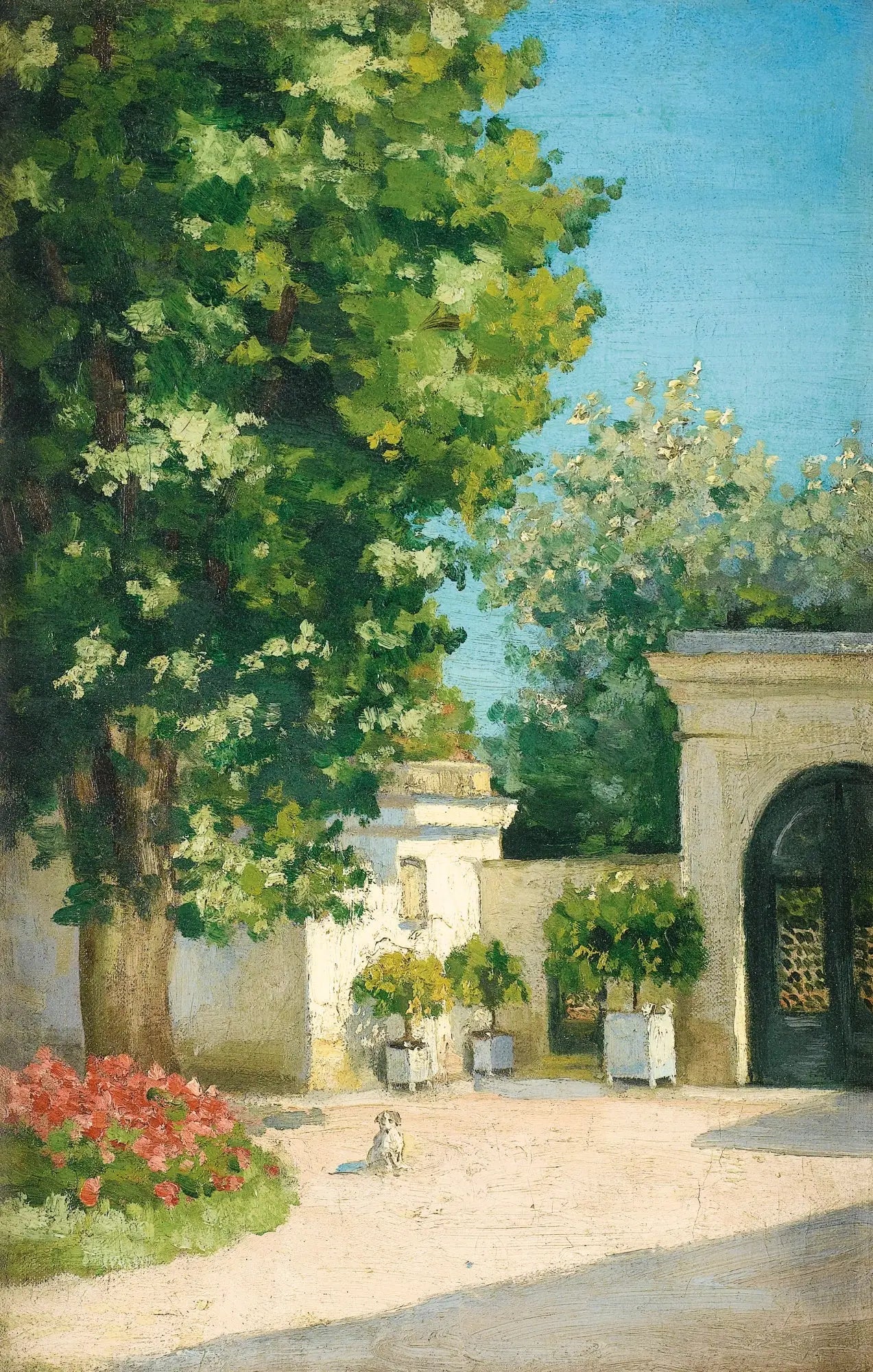 Reproduction du tableau « Yerrès. De l'exèdre, le porche de la demeure familiale - Gustave Caillebotte » par Alpha Reproduction en peinture à l’huile