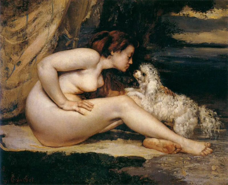 Çıplak Kadın ve Köpek - Gustave Courbet