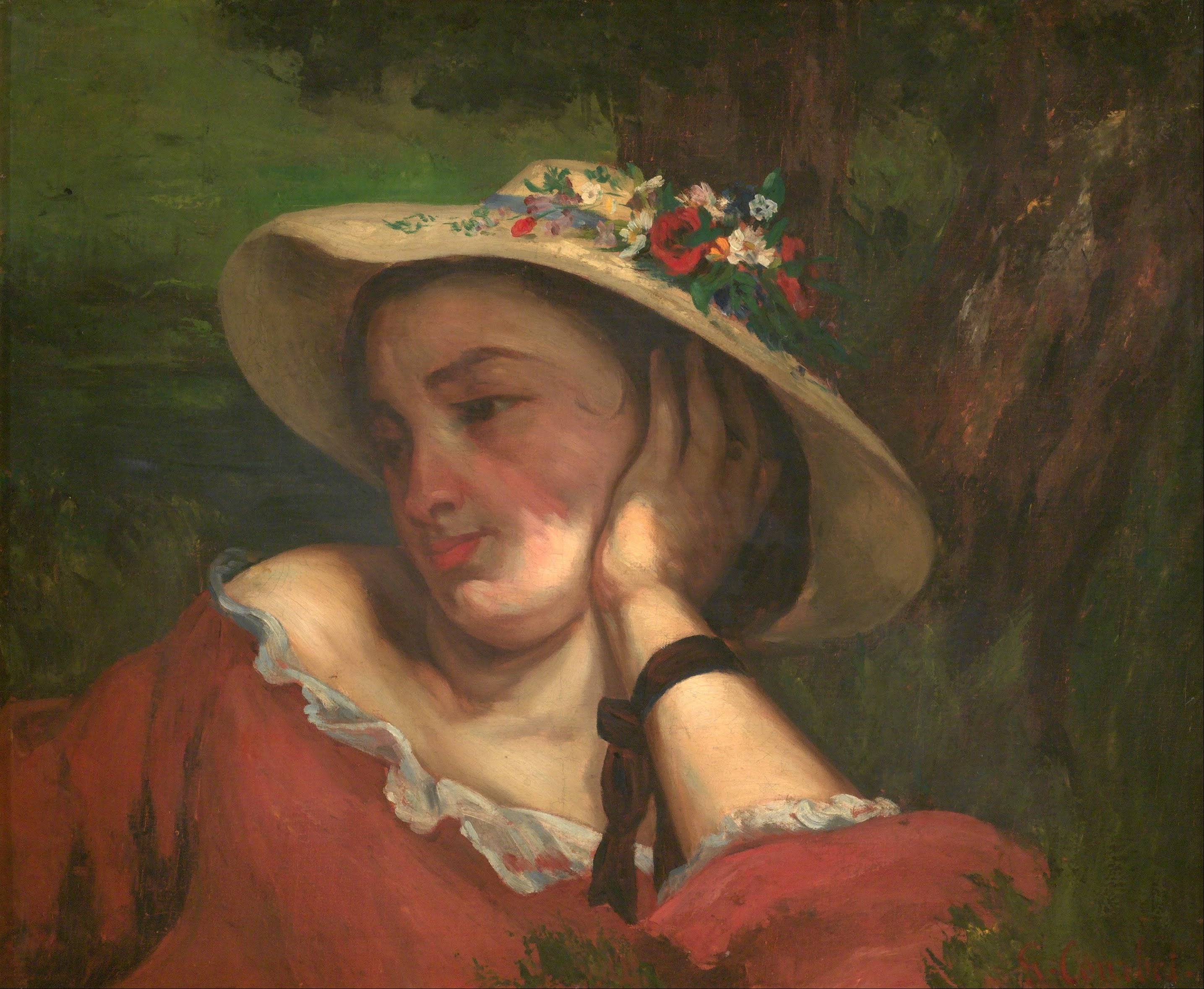 Jeunes dames au bord de la Seine – fragment d'un tableau (Femme aux fleurs sur son chapeau) - Gustave Courbet