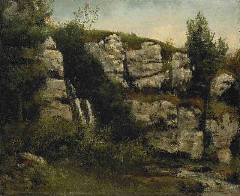 Kayalıklar ve şelale ile manzara - Gustave Courbet